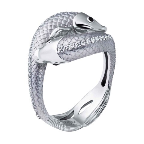 Кольцо Рыбы с Сапфирами и Бриллиантами, R0251-0/5