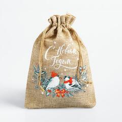 Мешочек подарочный холщовый, С Новым годом, Снегири, 13*18 см, 1 шт.