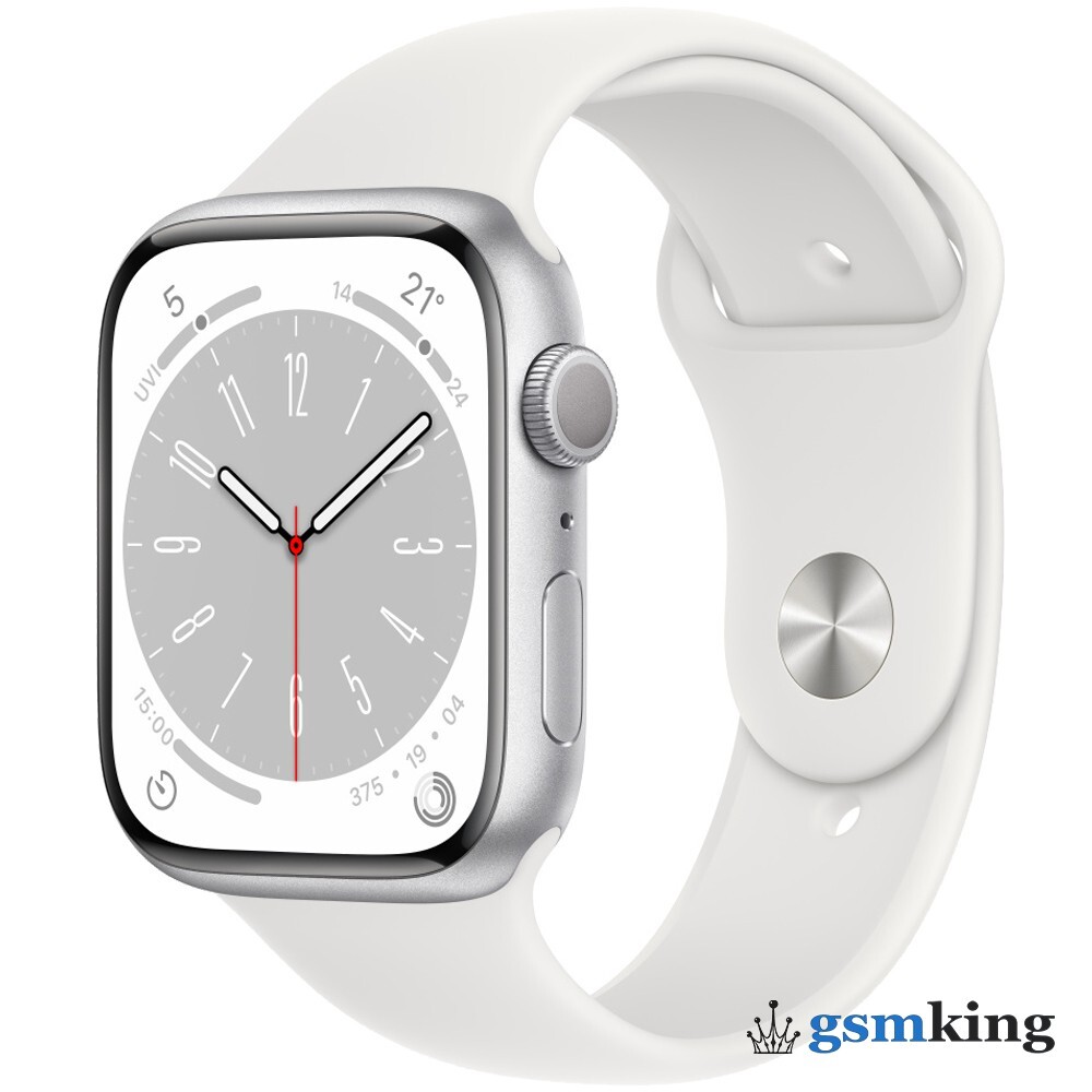 Часы Apple Watch Series 8 GPS 45mm Silver Aluminium Case with White Sport  Band (Белые) - цена 35500.0 ₽.