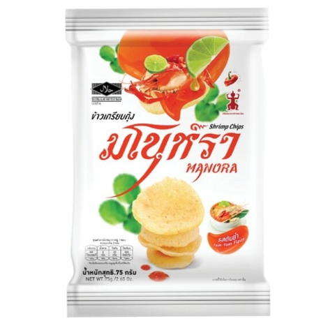 Чипсы из тапиоки с мясом креветки в соусе том ям Manora Shrimp Chips Tom Yum, 75 гр