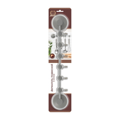 Держатель подвесной, 6 крючков, на клеевой основе, серый, пластик.