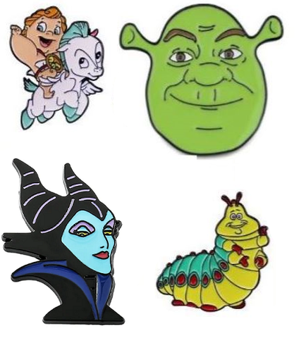 Значок металлический Шрек Геркулес Пегас Лунтик Пупсень Спящая красавица Малефисента