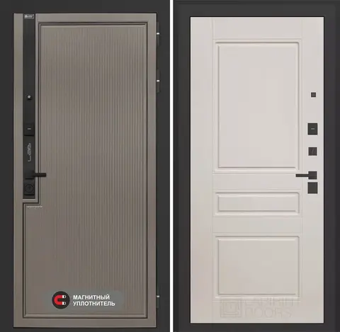 Входная дверь в квартиру Лабиринт с повышенной шумоизоляцией Лаб про 1 Велютто кофе 03 Крем софт, без текстуры