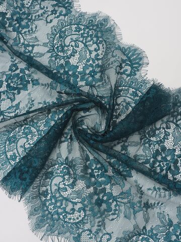 Кружево шантильи сине-зеленое неэластичное ширина 45 см купон 2,9 м БРАК