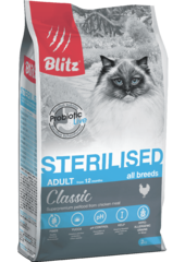Сухой корм для стерилизованных кошек Blitz Classic Sterilised Cats Chicken с курицей, 2 кг