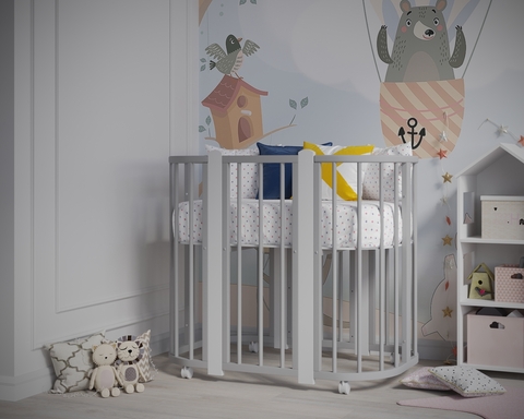 Кроватка-трансформер Nuvola New 5 в 1 серый/белый