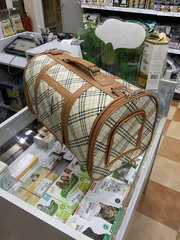 Сумка каркасная бежевая в клетку (малая)