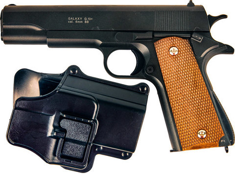 Страйкбольный пистолет Galaxy G.13+ Colt 1911 с кобурой металлический, пружинный