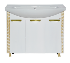 Тумба MISTY Престиж - 105 прямая белая золотая патина c умывальником