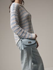 Сумка кожаная на плечо кросс-боди голубая крок