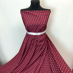 Ткань шелк бордовый в розовый горошек 1172