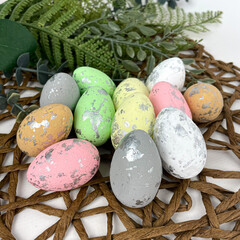 Яйцо разноцветное из пенопласта, Пастельные оттенки, пятнистые, пасхальный декор, размер 3*4 см, набор 10-12 шт.