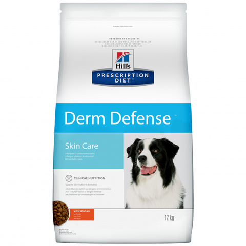 Корм Hill's Hills Prescription Diet Derm Defense Skin Care сухой диетический корм для собак для поддержания здоровья кожи и при аллергии с курицей 12 кг