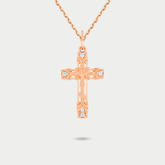 Женский крест из розового золота 585 пробы с фианитом (арт. П2383)