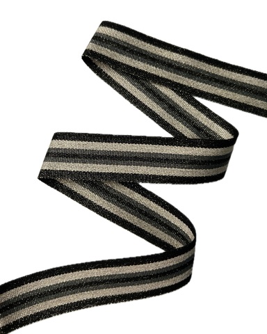 Тесьма в полоску с люрексом, цвет: чёрный/серый/беж/золотистый, ширина: 30 мм