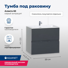 Aquanet 183991 Тумба Алвита 60 цв.серый антрацит (183991) фото