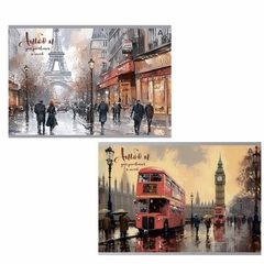 Альбом для рисования 28,5 *19,0 см., 40л., Alingar, на скрепке, мелованный картон (стандарт), 100 г/м2, "Акварельный город", 2 дизайна в пленке т/у