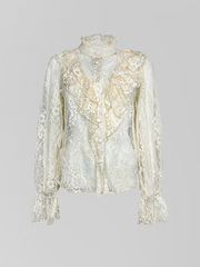 Блузка AYA collection однотонная кружевная на пуговицах с рюшами