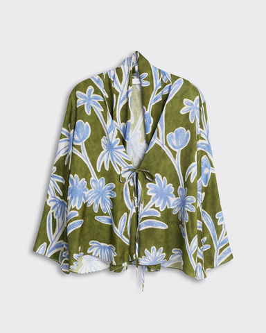 Рубашка на завязках из вискозы цветы зеленый