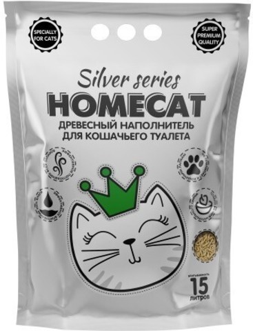 Homecat Silver Series древесный наполнитель премиум для кошачьих туалетов 15 л 3 кг