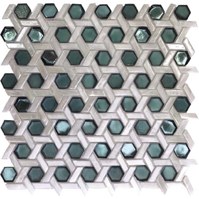 TCGL-19 Эксклюзивная мозаика стекло Alma Glamour аквамарин серый гексагон