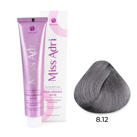 Крем-краска для волос Miss Adri Elite Edition, оттенок 8.12 Светлый блонд пепельный перламутровый, ADRICOCO, 100 мл