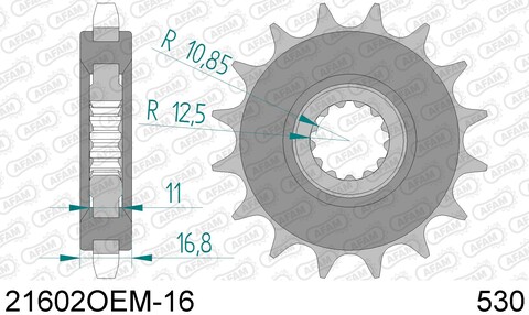 21602NR-16 звезда передняя (ведущая) стальная с демпфером, 530, AFAM (JTF580.16)