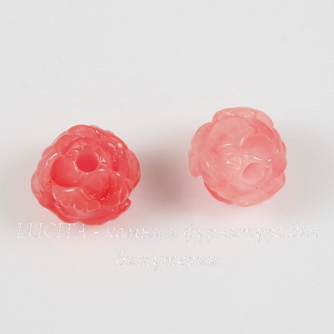 Бусина Коралл (искусств., тониров.), резной цветок, цвет - розовый, 8 мм
