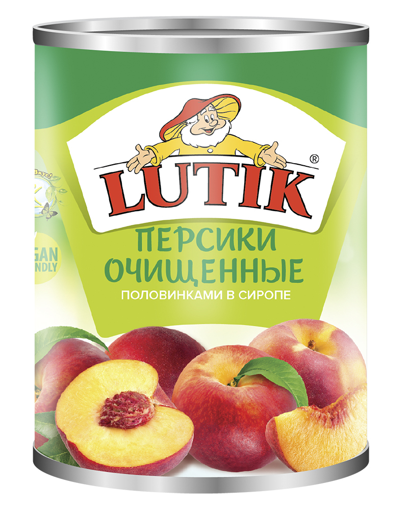 Персики Lutik очищенные половинкам в сиропе 850 мл.