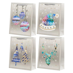 Подарочный пакет Basir, серия "Новогодние", плотный, бумажный, серый с рисунком ассорти, размер 18*10*23 см