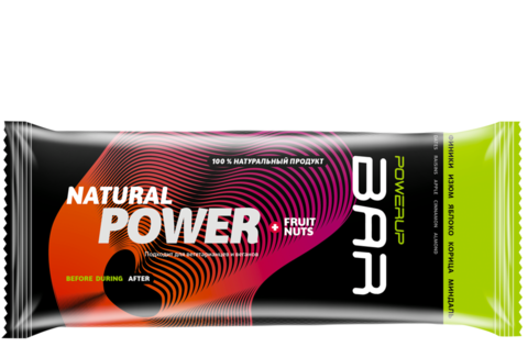 Батончик PowerUp Natural Power Bar Fruit & Nuts - финики, изюм, яблоко, корица, миндаль