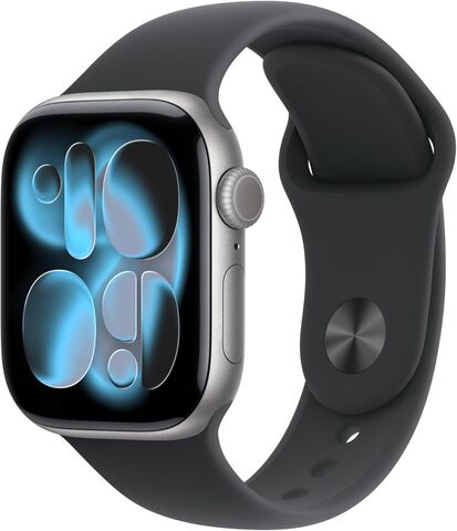Умные часы Apple Watch Series 11 42 мм из алюминия цвета «серый космос», спортивный ремешок черного цвета (S/M)