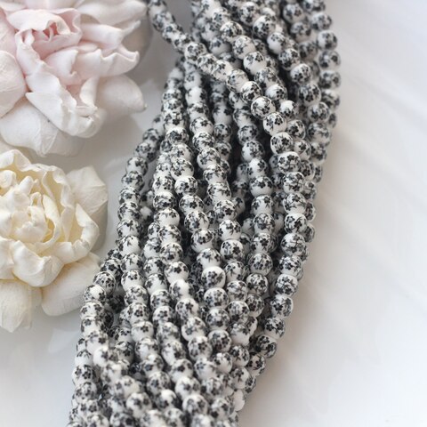 Бусина Шарик, керамика, белая с черной росписью, 6 мм, 1 нить, К120