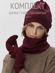 Комплект с начесом: снуд, варежки, шапка