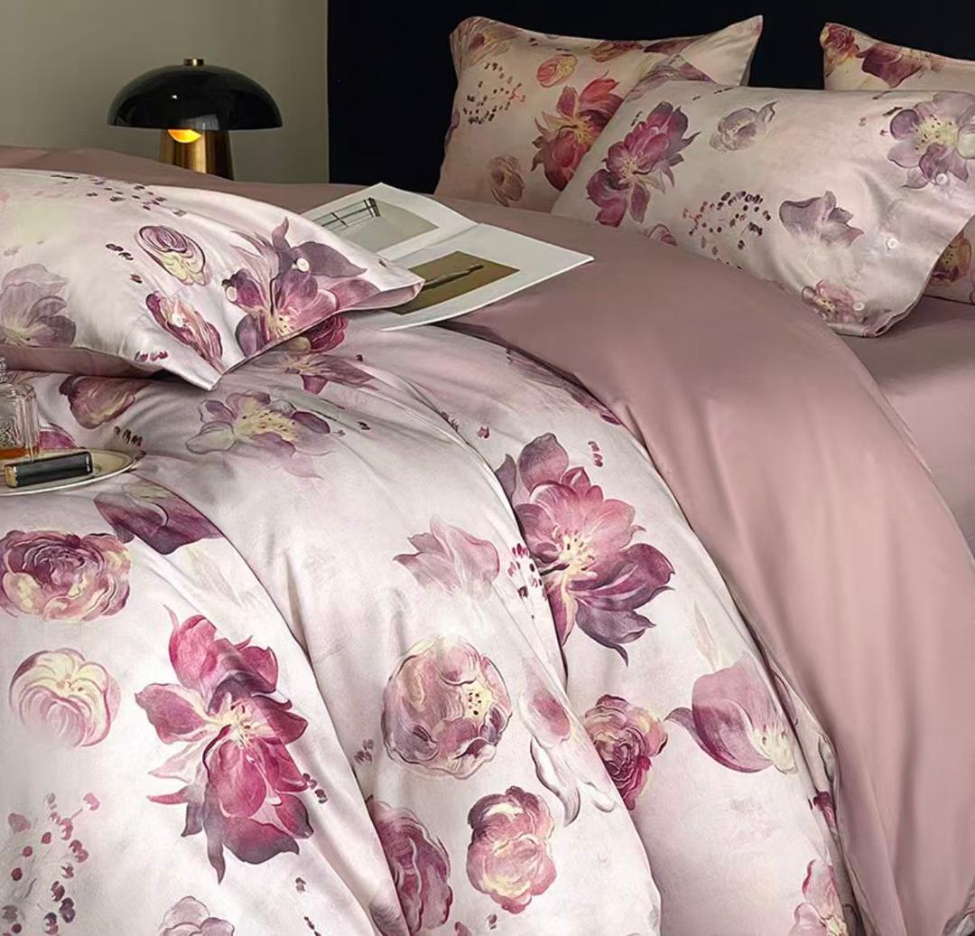 Постельное белье ЕВРО (двуспалка) Египетский Хлопок Сиреневый цветы