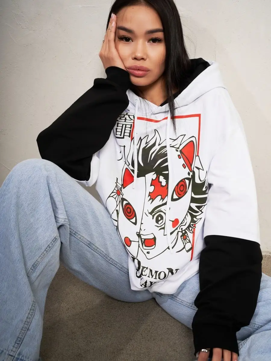 Худи женское мужское оверсайз с принтом аниме с капюшоном