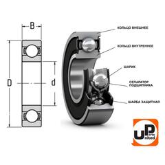 Подшипник шариковый UNITED PARTS 607-2RS (90-0385)