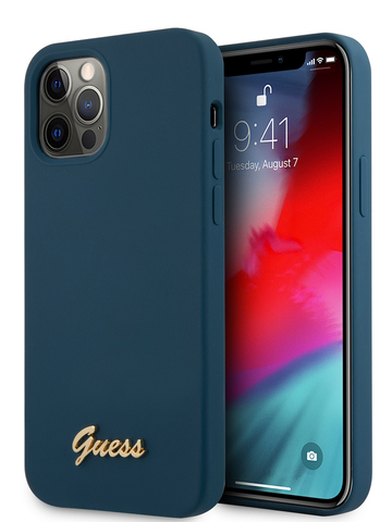 Чехол Guess для iPhone 12 Pro Max / золотой логотип силикон синий микрофибра