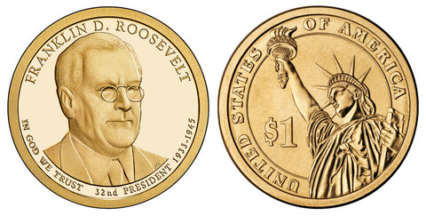 1 доллар 32-й Президент США Ф.Д. Рузвельт 2014 год