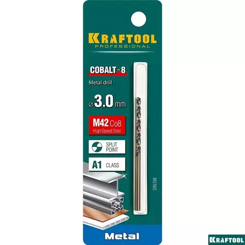 KRAFTOOL COBALT 3.0 х61мм, Сверло по металлу HSS-Co(8%) , сталь М42(S2-10-1-8)