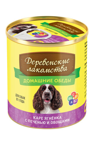 Деревенские лакомства домашние обеды для собак каре ягненка с печенью и овощами 240г