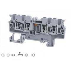 Четырехрядная клемма, пружинные зажимы проводника до 2.5 мм.кв. 1A/1000V с резисторной схемой - конфигурация R1