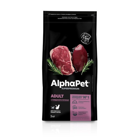 AlphaPet Superpremium Cat Adult Говядина/печень, сухой (3 кг)