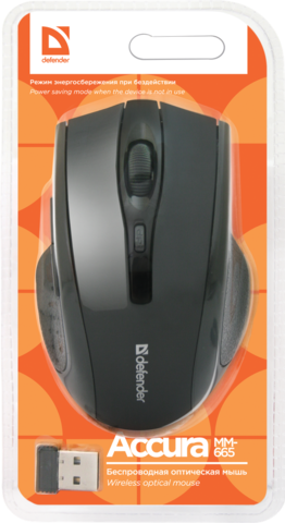 Мышь Defender Accura MM-665 Black Беспроводная, оптическая, цвет черный, 6 кнопок, 800-1600 dpi - купить в компании MAKtorg
