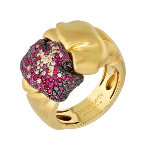 Кольцо с Рубинами и Черными и Шампань Бриллиантами, R0132-2/5