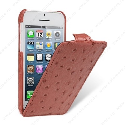 Чехол-флип Melkco для iPhone SE/ 5s/ 5C/ 5 Leather Case Jacka Type (Ostrich Print pattern - Fire Brick)