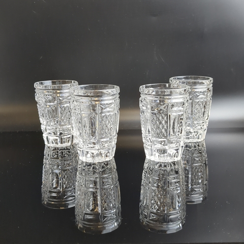 Стаканы хрустальные набор из 4 штук алмазная грань, геометрический орнамент, винтаж СССР 1970-1990 гг