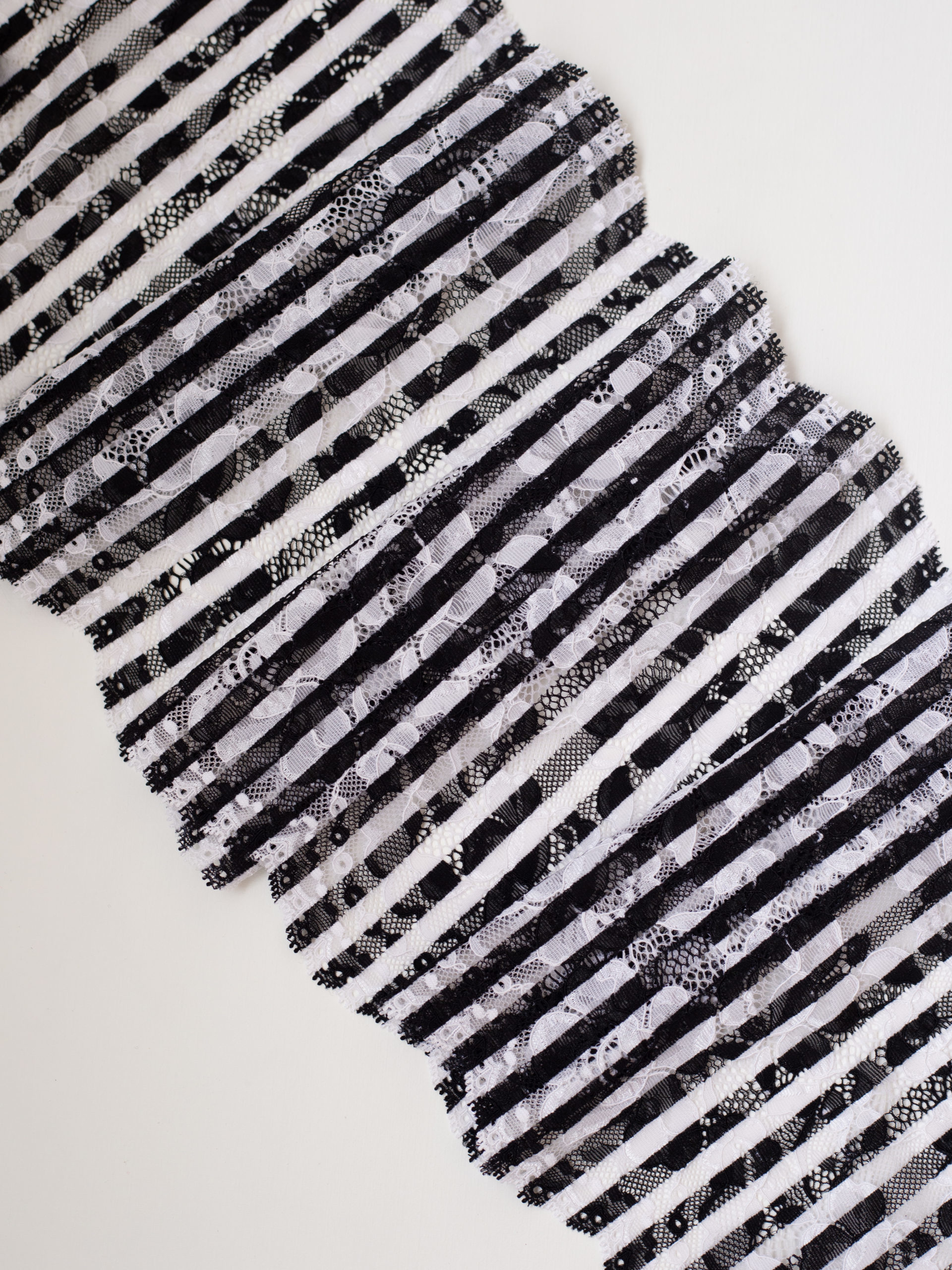Эластичное кружево в чёрно-белую полоску ширина 22 см
