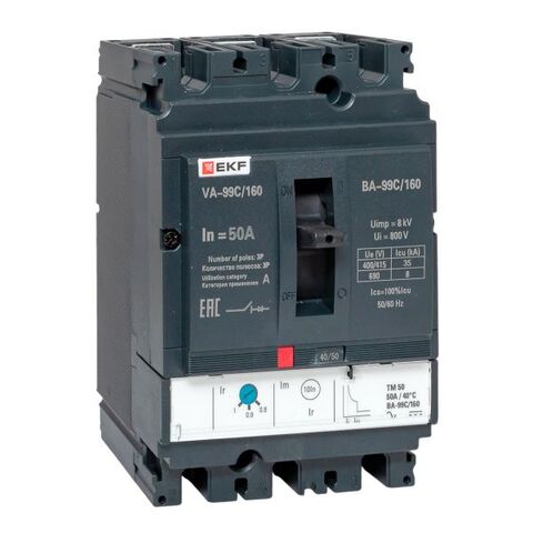Выключатель автоматический в литом корпусе ВА-99C 160/50А 3P 35кА с термомагнитным расцепителем EKF