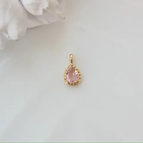 Подвеска Капля с розовым фианитом, 15*8 мм, позолота, П429